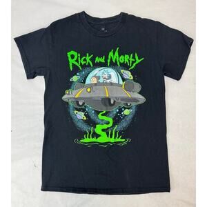 Rick & Morty Graphic Tee Space UFO Cotton Sci-Fi Dark Humor Size Small